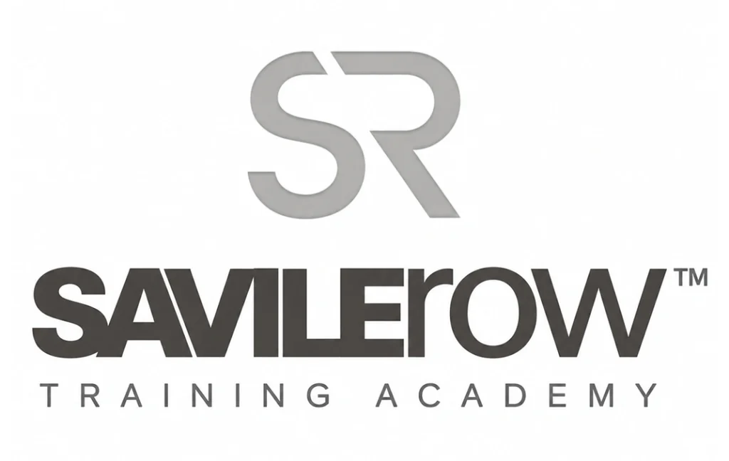 Savile Row Training Academy SR logo and monochrome brand identity