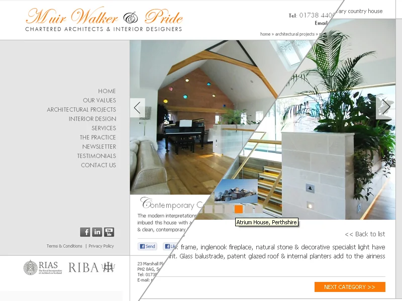 Atrium House project page on the Muir Walker & Pride custom CMS website