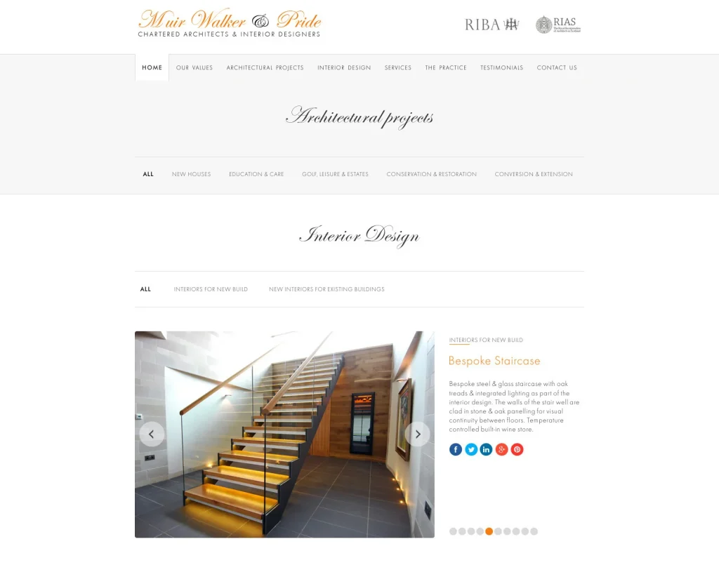 Muir Walker & Pride interior design portfolio on WordPress