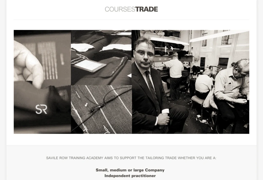 Savile Row Training Academy professional trade tailoring courses for companies and practitioners