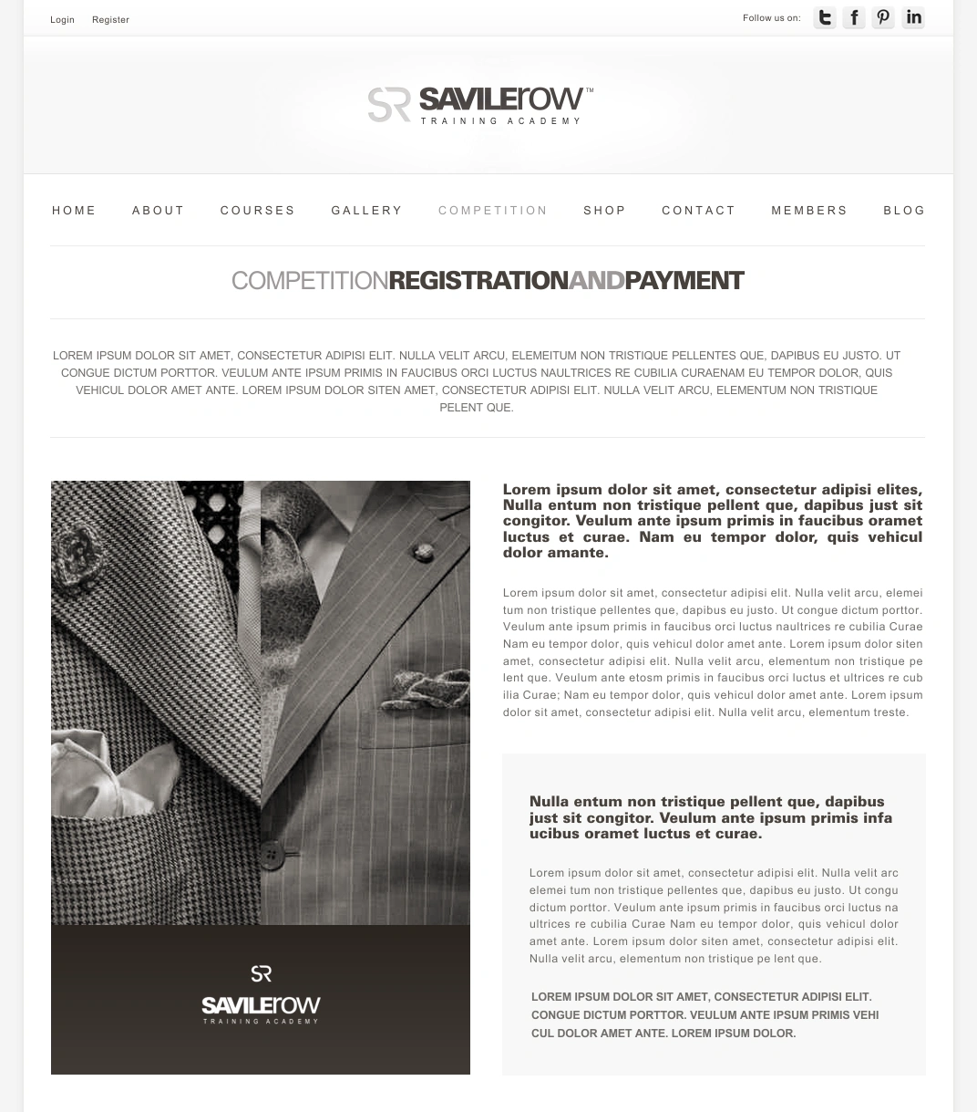 Savile Row Training Academy competition registration and payment page
