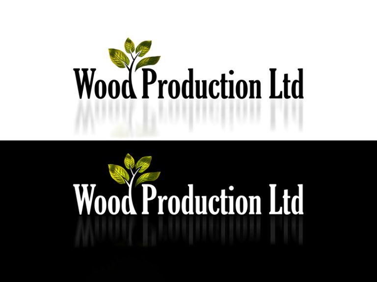 Wood Production Ltd logo with black typography and green tree motif