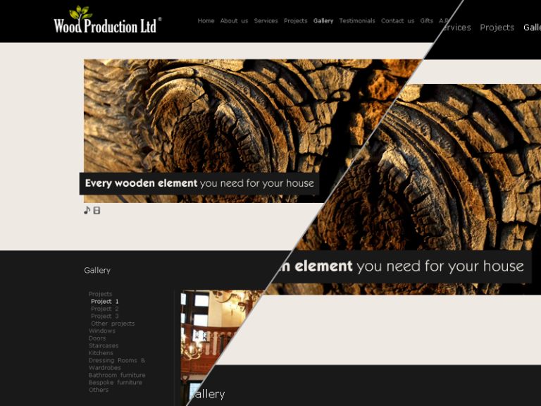 Wood Production Ltd project gallery website design showing bespoke interior joinery work