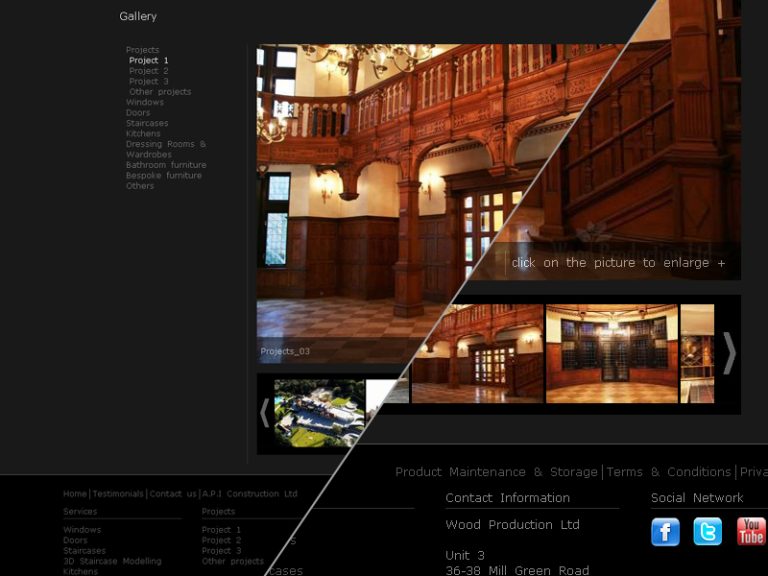Wood Production Ltd website gallery displaying bespoke wooden staircase and interior joinery