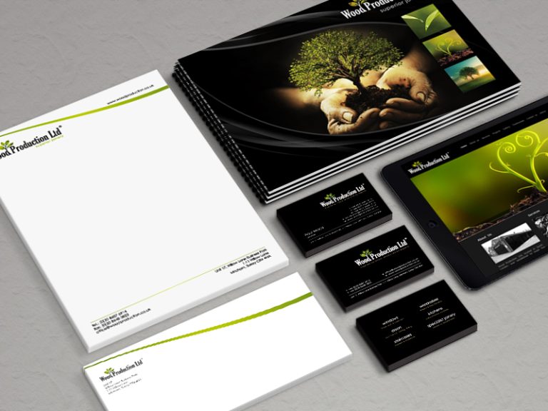 Wood Production Ltd business cards, letterhead, brochure and website branding presentation
