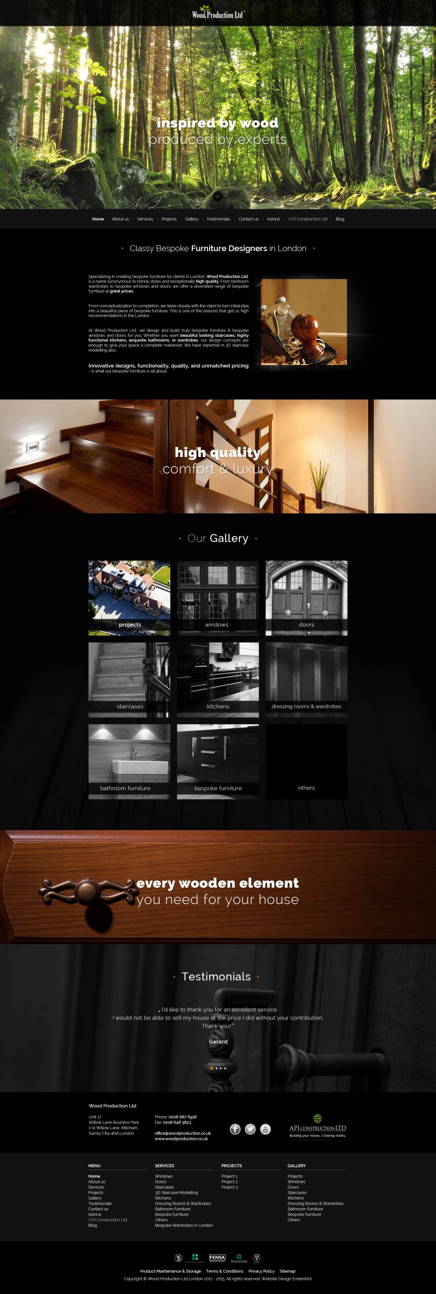 Wood Production Ltd WordPress homepage redesign shown in full-page presentation