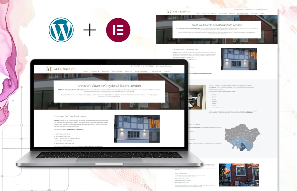 Art & Build WordPress website alongside Google search results, showing the connection between website development and organic search visibility.